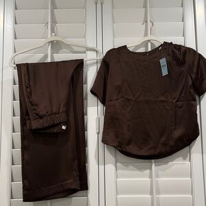 LOFT Chocolate Brown Silky Pants & Top Set
